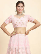 Jyoti Fashion Stunning Baby Pink Faux Georgette 3MM Sequins with Thread & Jari Embroidery Lehenga Choli with Dupatta | Grocsy