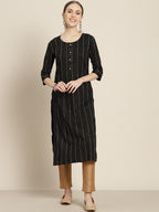 Sangria Women Black & White Striped Sequin Detail Kurta | Grocsy