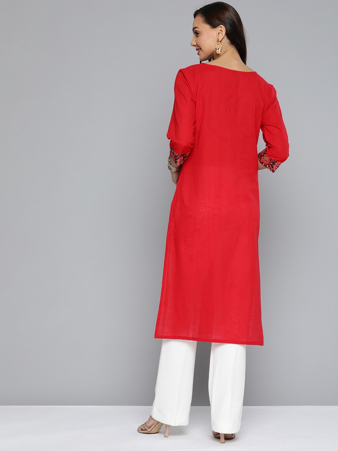 HERE&NOW Women Red & Black Yoke Design Pure Cotton Kurta | Grocsy