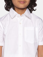 Sethukrishna Boys White Pure Cotton Shirt with Readymade Dhoti | Grocsy