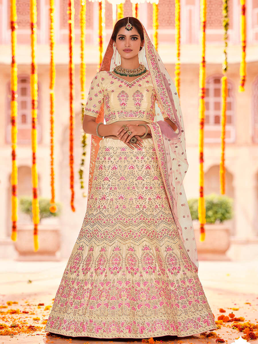 Myra Yellow Crepe Embroidered Designer Lehenga | Grocsy