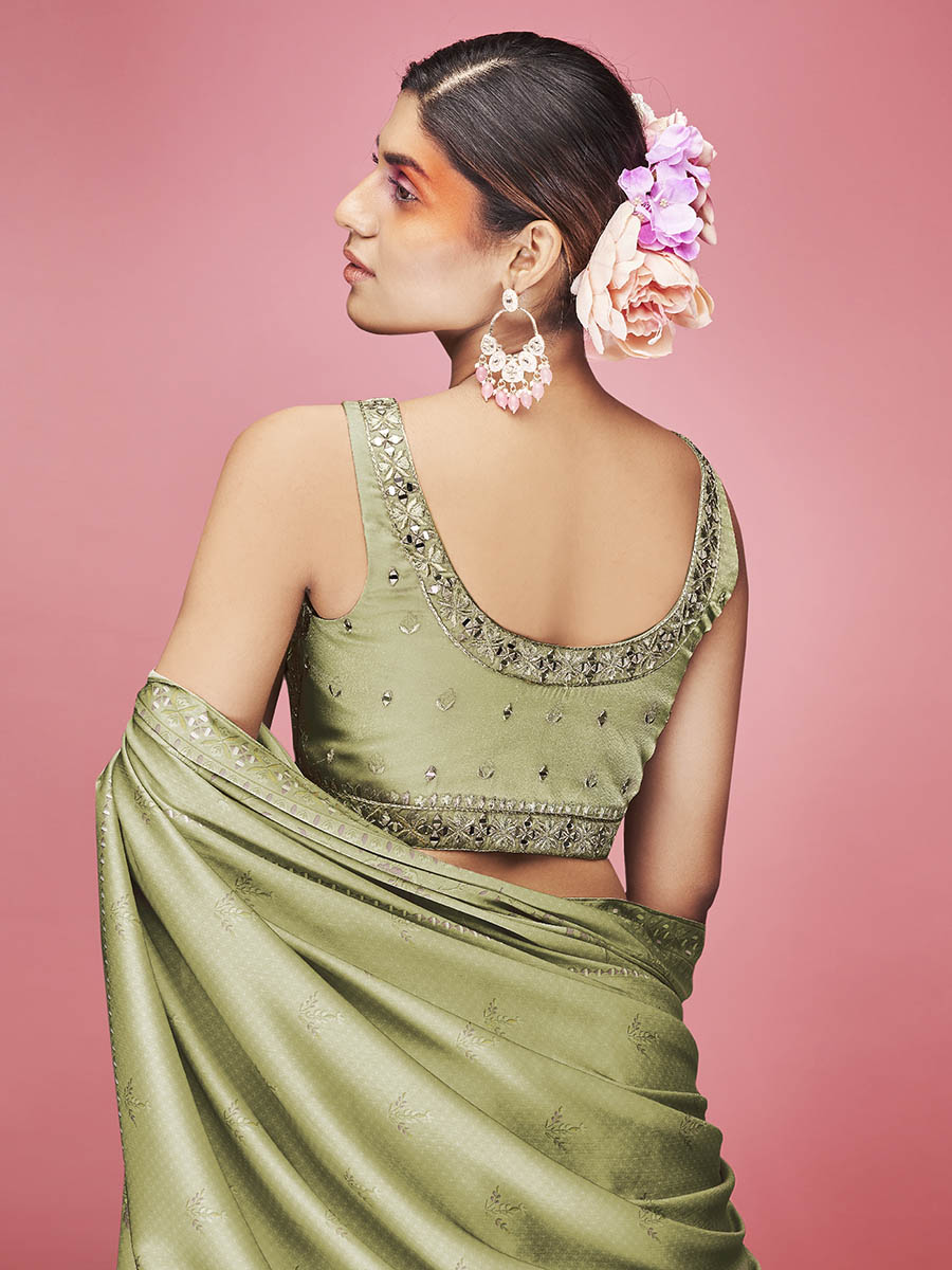 Myra Olive Art Silk Embroidered Designer | Grocsy