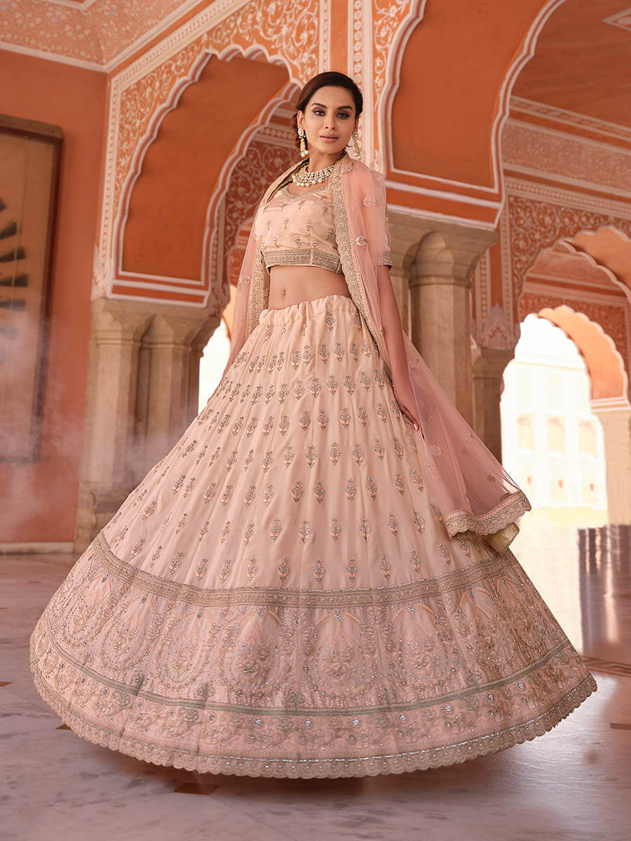 Myra Peach Embroidered Designer Lehenga Choli | Grocsy