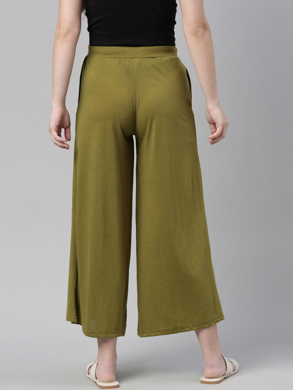 Souchii Olive Green Knitted Ethnic Palazzos | Grocsy