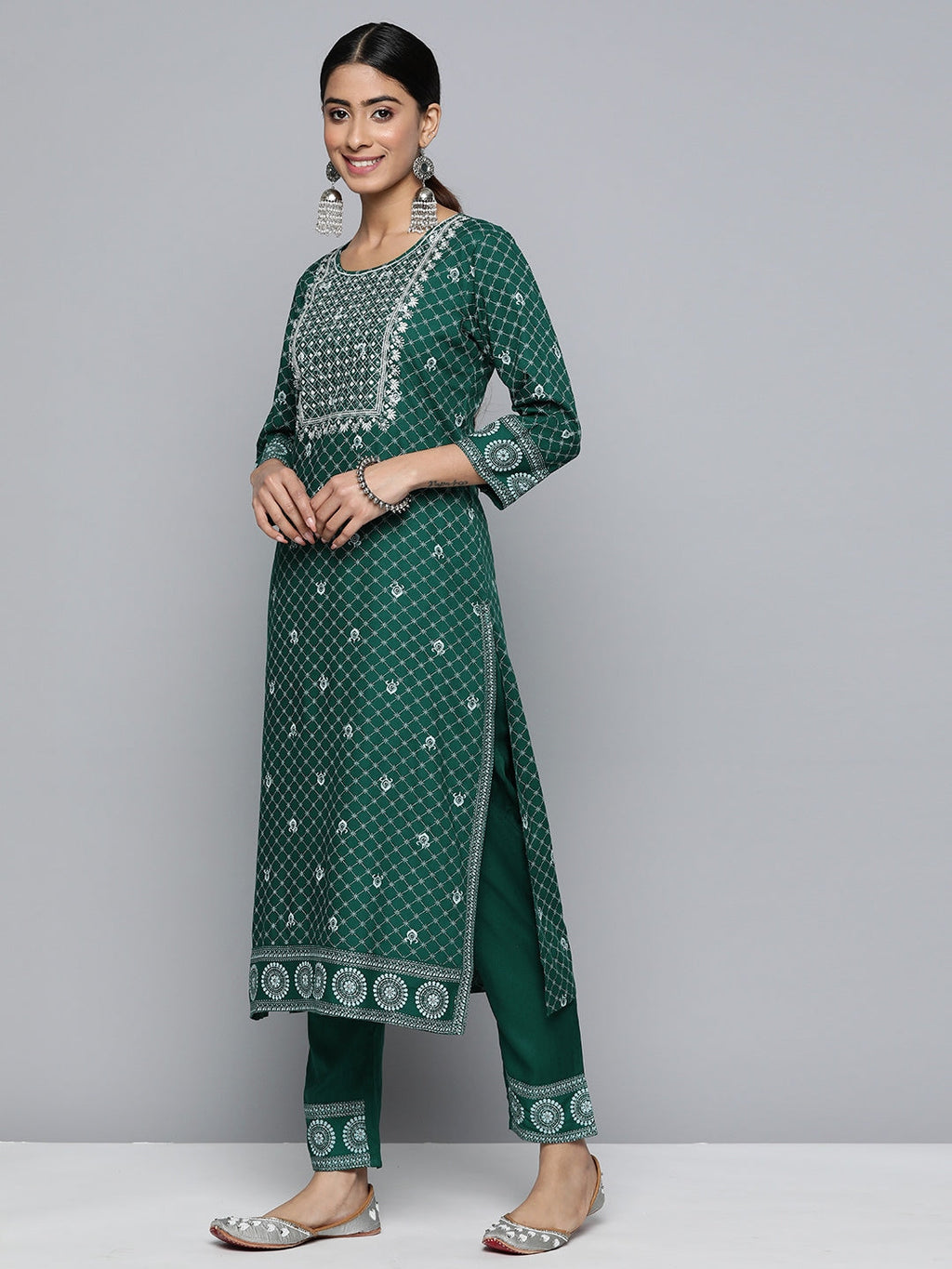 HERE&NOW Women Ethnic Motifs Yoke Design Kurta with Trousers & Dupatta | Grocsy