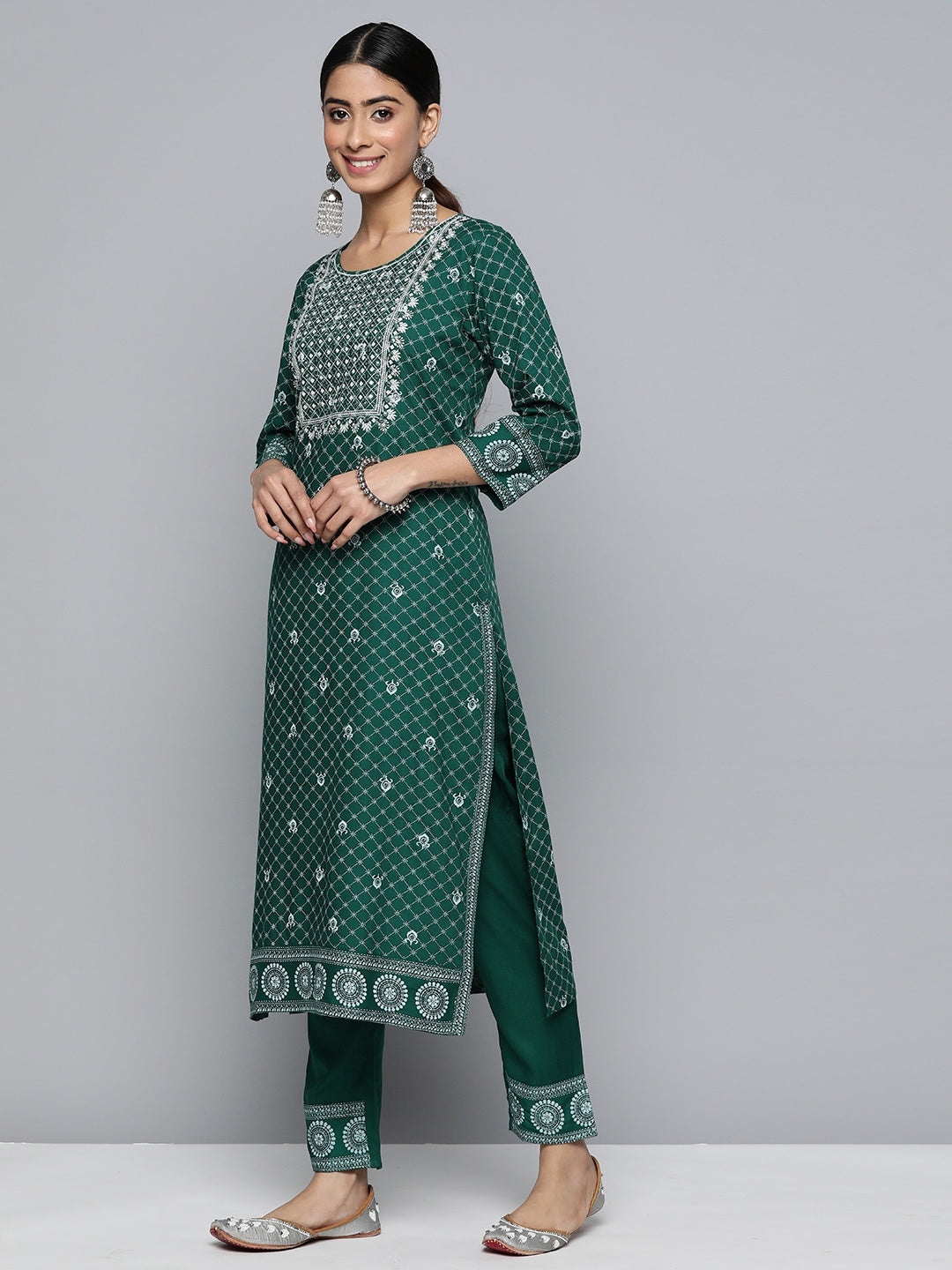 HERE&NOW Women Ethnic Motifs Yoke Design Kurta with Trousers & Dupatta | Grocsy