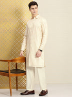 House of Pataudi Men Jashn Embroidered Sequinned Pure Cotton Kurta with Trousers | Grocsy