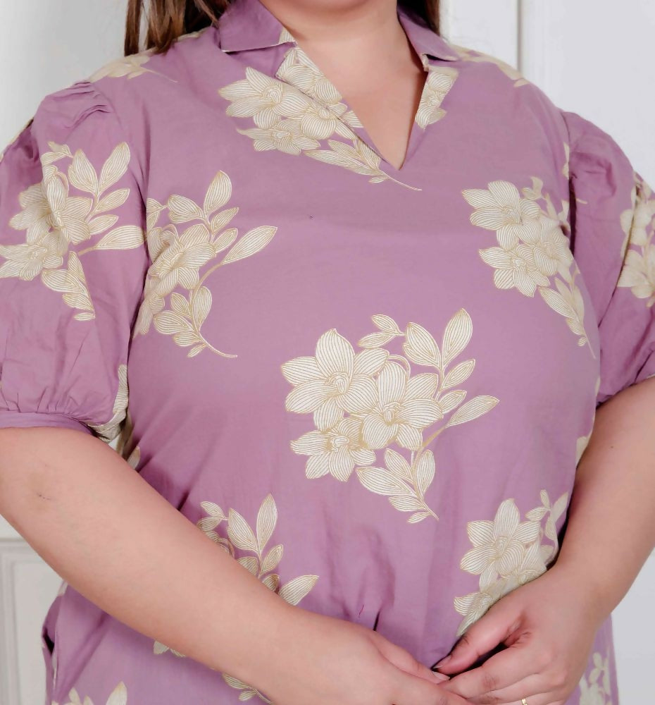 Miravan Plus Size Womens Lavender Floral Printed A-Line Maxi Dress | Grocsy