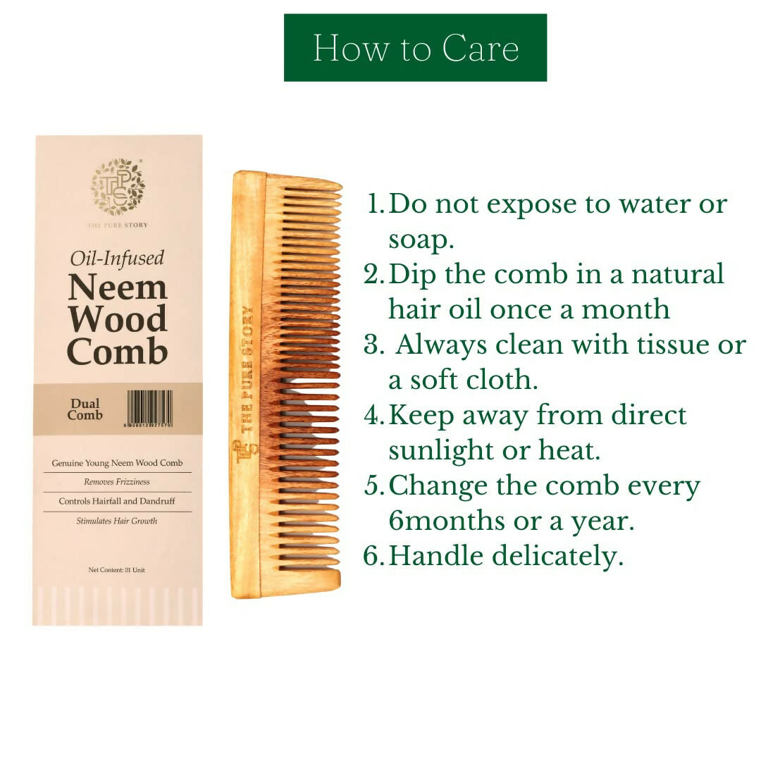 The Pure Story Oil Infused Neem Wood Dual Comb | Grocsy