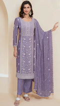 Anaita Purple Chinon Embroidered Thread Work Stitched Salwar Suit | Grocsy