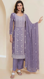 Anaita Purple Chinon Embroidered Thread Work Stitched Salwar Suit | Grocsy