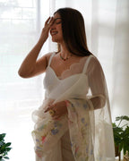 Vamsee White Organza Saree | Grocsy