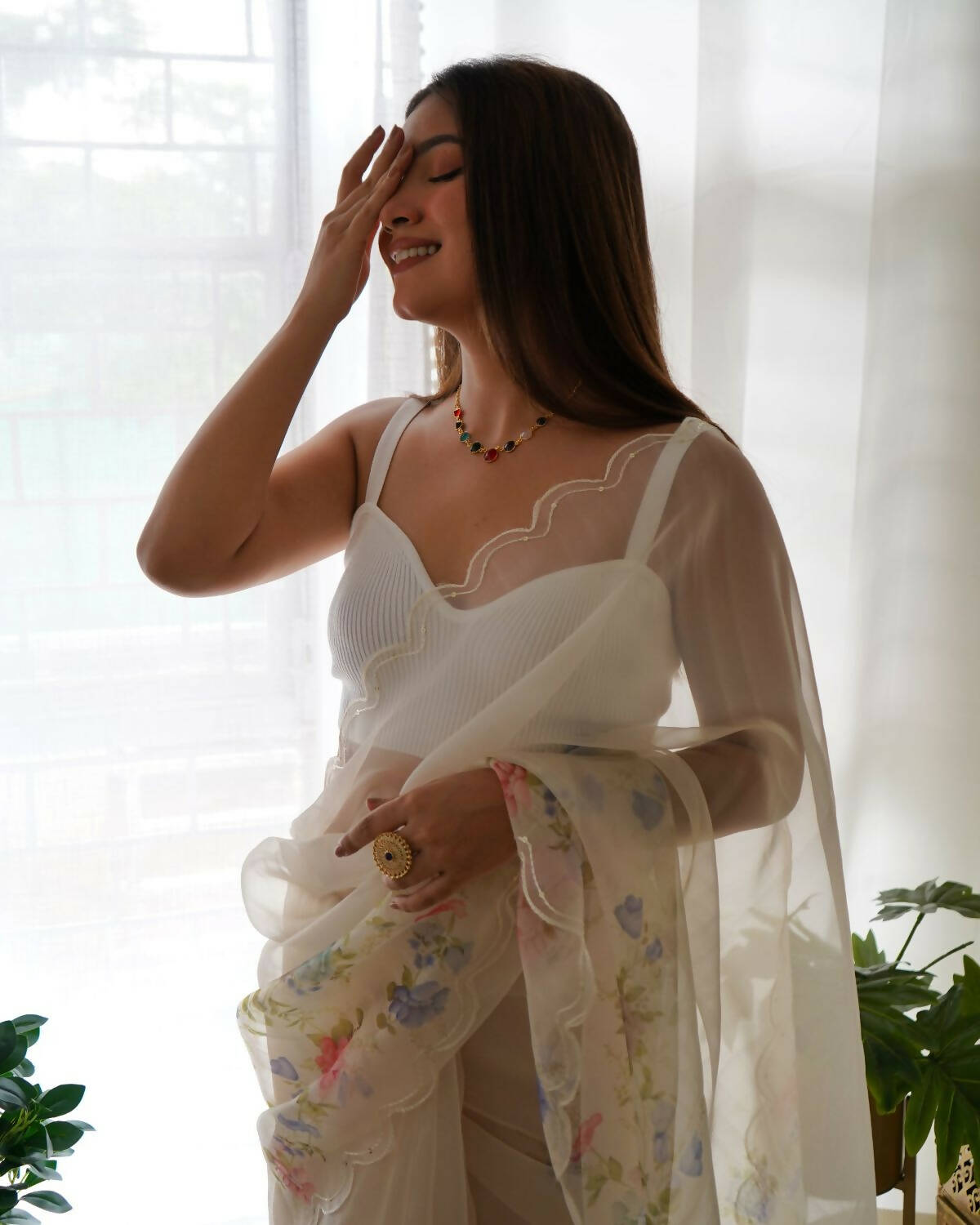 Vamsee White Organza Saree | Grocsy
