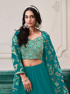 Anaita Turquoise Faux Georgette Sequins Embroidered Stitched Ethnic Suit | Grocsy