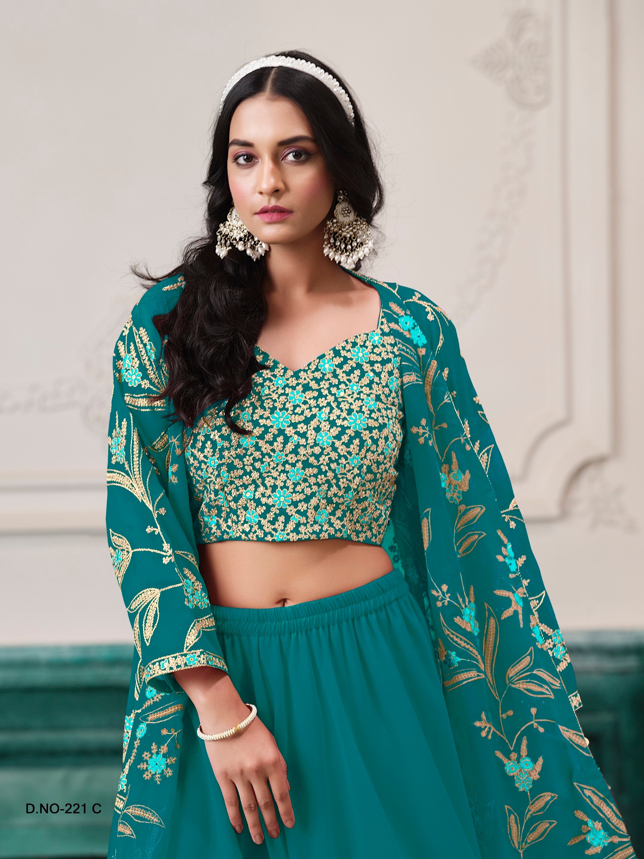 Anaita Turquoise Faux Georgette Sequins Embroidered Stitched Ethnic Suit | Grocsy