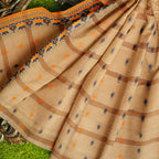Exclusive Collection 100% Pure Cotton Biege Tant Saree With Hand Weaving Work | Grocsy