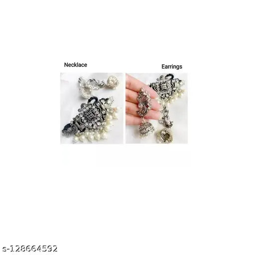 Tehzeeb Creations Women's Silver Colour Peacock Design Necklace And Earrings | Grocsy