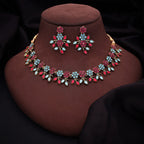 Tehzeeb Creations Brass Gold-Polished Gold, Pink, Blue Jewel Set | Grocsy