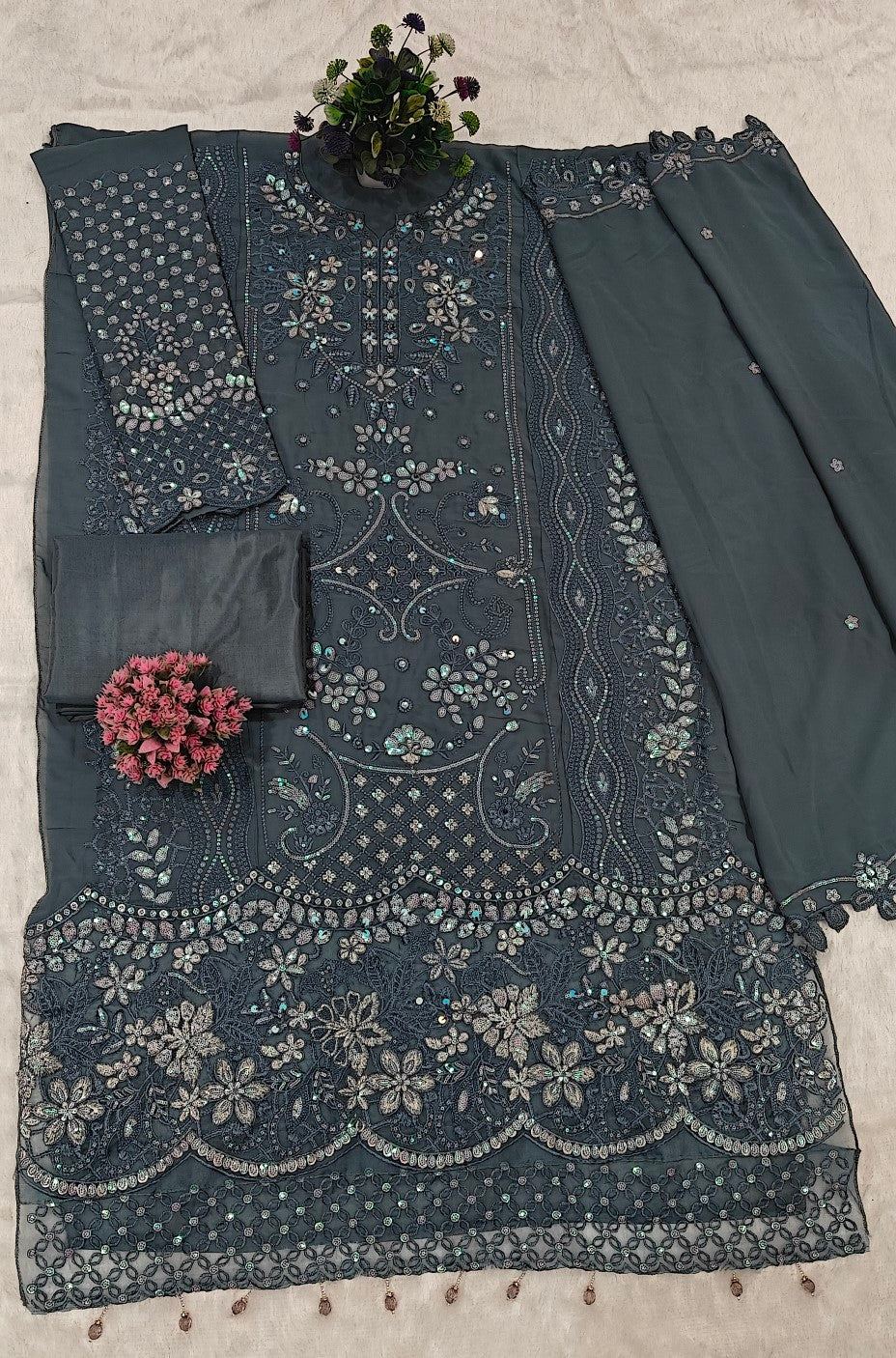 Anaita Blue Fox Georgette Suit With Khatli & Sequence Work | Grocsy