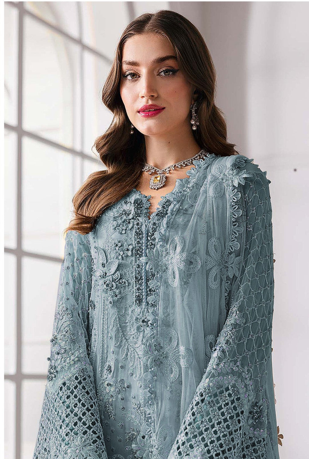 Anaita Blue Fox Georgette Suit With Khatli & Sequence Work | Grocsy