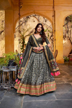 Lorenvalley Fashion Black Tasar Silk Iconic Sparkle with Lace Border Lehenga Choli with Dupatta | Grocsy