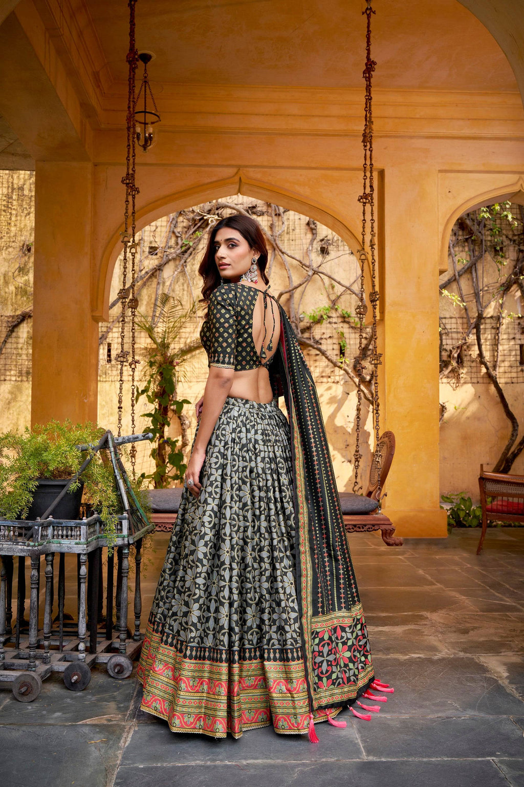 Lorenvalley Fashion Black Tasar Silk Iconic Sparkle with Lace Border Lehenga Choli with Dupatta | Grocsy
