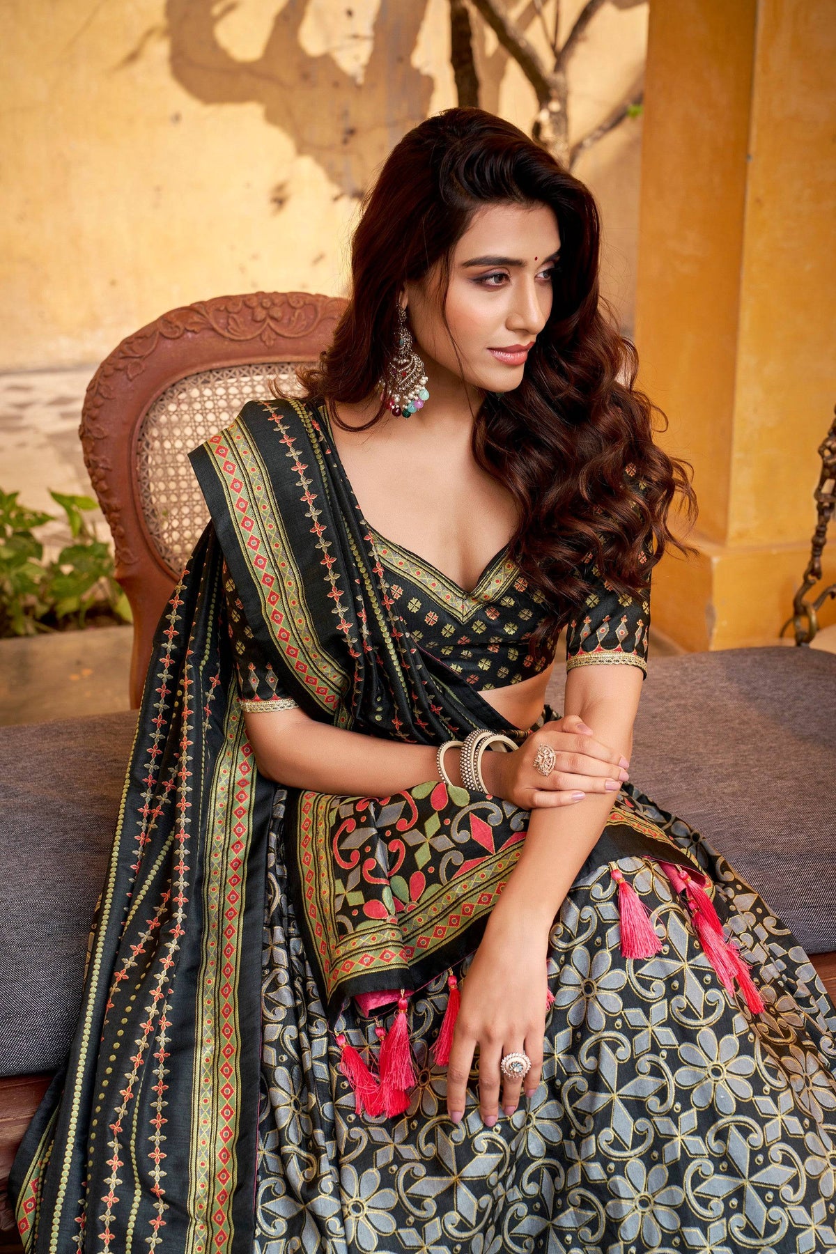 Lorenvalley Fashion Black Tasar Silk Iconic Sparkle with Lace Border Lehenga Choli with Dupatta | Grocsy