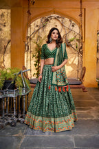 Lorenvalley Fashion Green Tasar Silk Iconic Sparkle with Lace Border Lehenga Choli with Dupatta | Grocsy