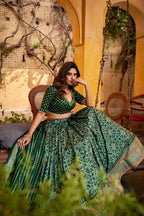 Lorenvalley Fashion Green Tasar Silk Iconic Sparkle with Lace Border Lehenga Choli with Dupatta | Grocsy