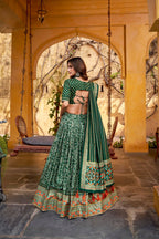 Lorenvalley Fashion Green Tasar Silk Iconic Sparkle with Lace Border Lehenga Choli with Dupatta | Grocsy