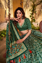 Lorenvalley Fashion Green Tasar Silk Iconic Sparkle with Lace Border Lehenga Choli with Dupatta | Grocsy