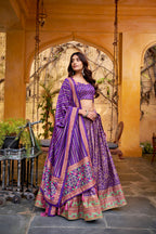 Lorenvalley Fashion Purple Tasar Silk Iconic Sparkle with Lace Border Lehenga Choli with Dupatta | Grocsy