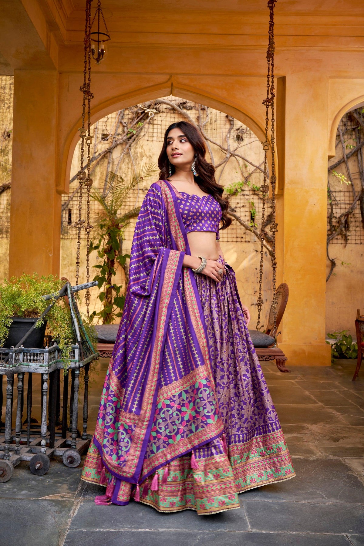 Lorenvalley Fashion Purple Tasar Silk Iconic Sparkle with Lace Border Lehenga Choli with Dupatta | Grocsy