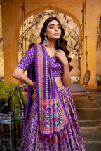 Lorenvalley Fashion Purple Tasar Silk Iconic Sparkle with Lace Border Lehenga Choli with Dupatta | Grocsy
