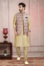 Raivat Ethnic Art Banarasi Silk Printed Work 3 Pics Jacket Set In Pista Green Colour | Grocsy
