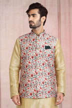 Raivat Ethnic Art Banarasi Silk Printed Work 3 Pics Jacket Set In Pista Green Colour | Grocsy