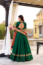Lorenvalley Fashion Green Vichitra Silk Sequins and Thread Embroidery Work Lehenga Choli with Dupatta | Grocsy