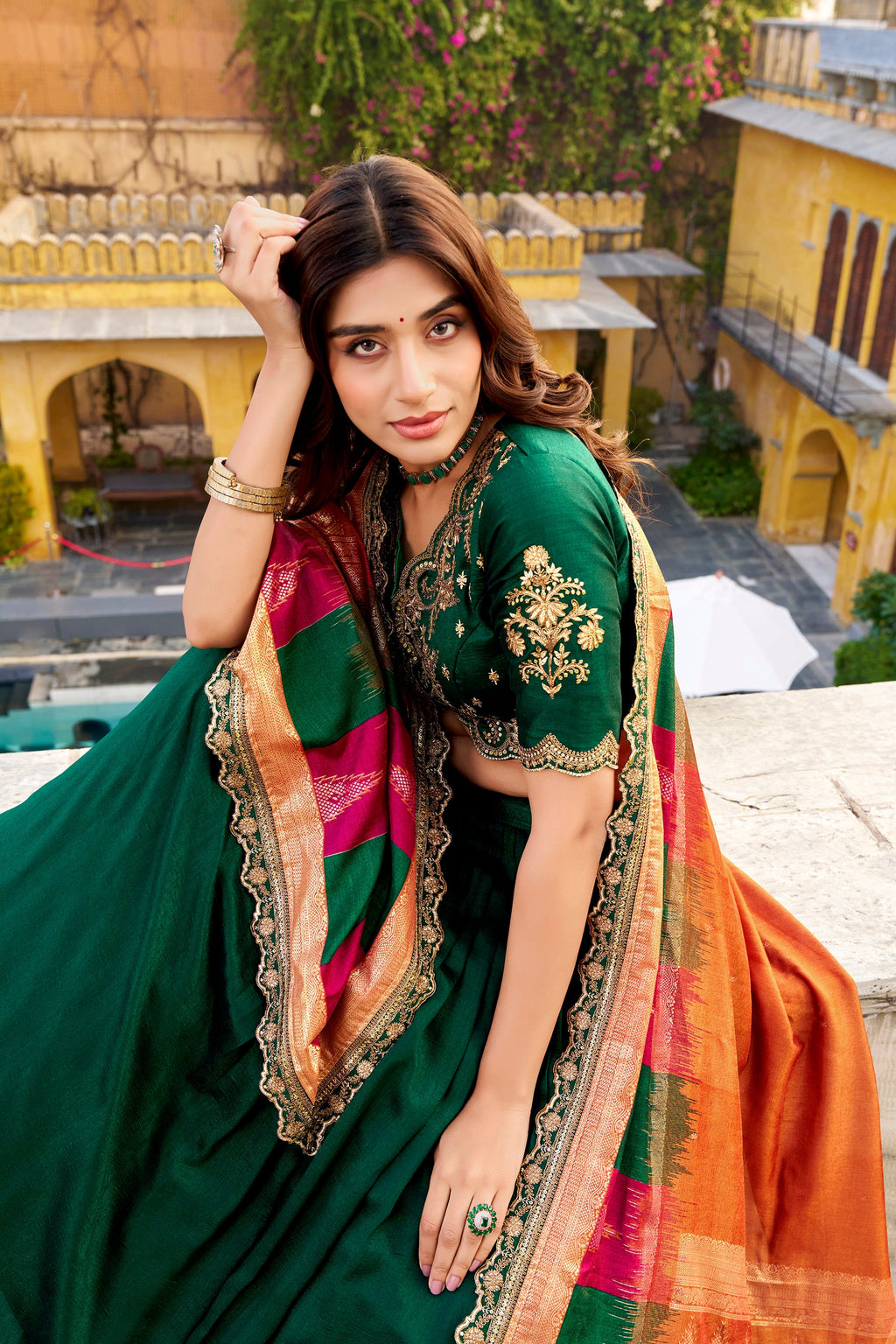 Lorenvalley Fashion Green Vichitra Silk Sequins and Thread Embroidery Work Lehenga Choli with Dupatta | Grocsy