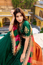 Lorenvalley Fashion Green Vichitra Silk Sequins and Thread Embroidery Work Lehenga Choli with Dupatta | Grocsy