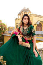 Lorenvalley Fashion Green Vichitra Silk Sequins and Thread Embroidery Work Lehenga Choli with Dupatta | Grocsy
