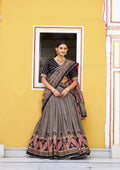 Lorenvalley Fashion Black Tasar Silk Printed And Iconic Sparkle with Lace Border Lehenga Choli with Dupatta | Grocsy