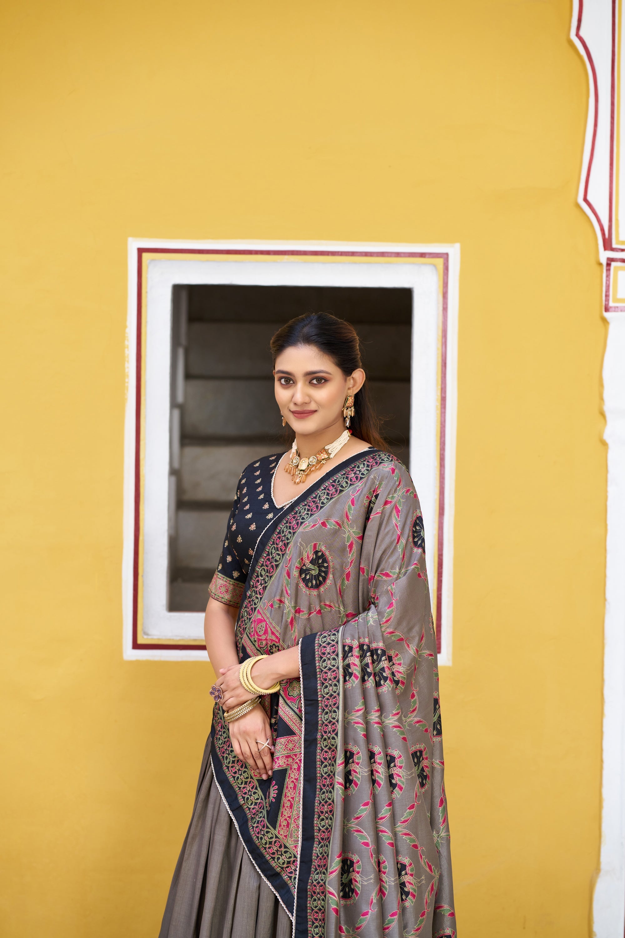 Lorenvalley Fashion Black Tasar Silk Printed And Iconic Sparkle with Lace Border Lehenga Choli with Dupatta | Grocsy