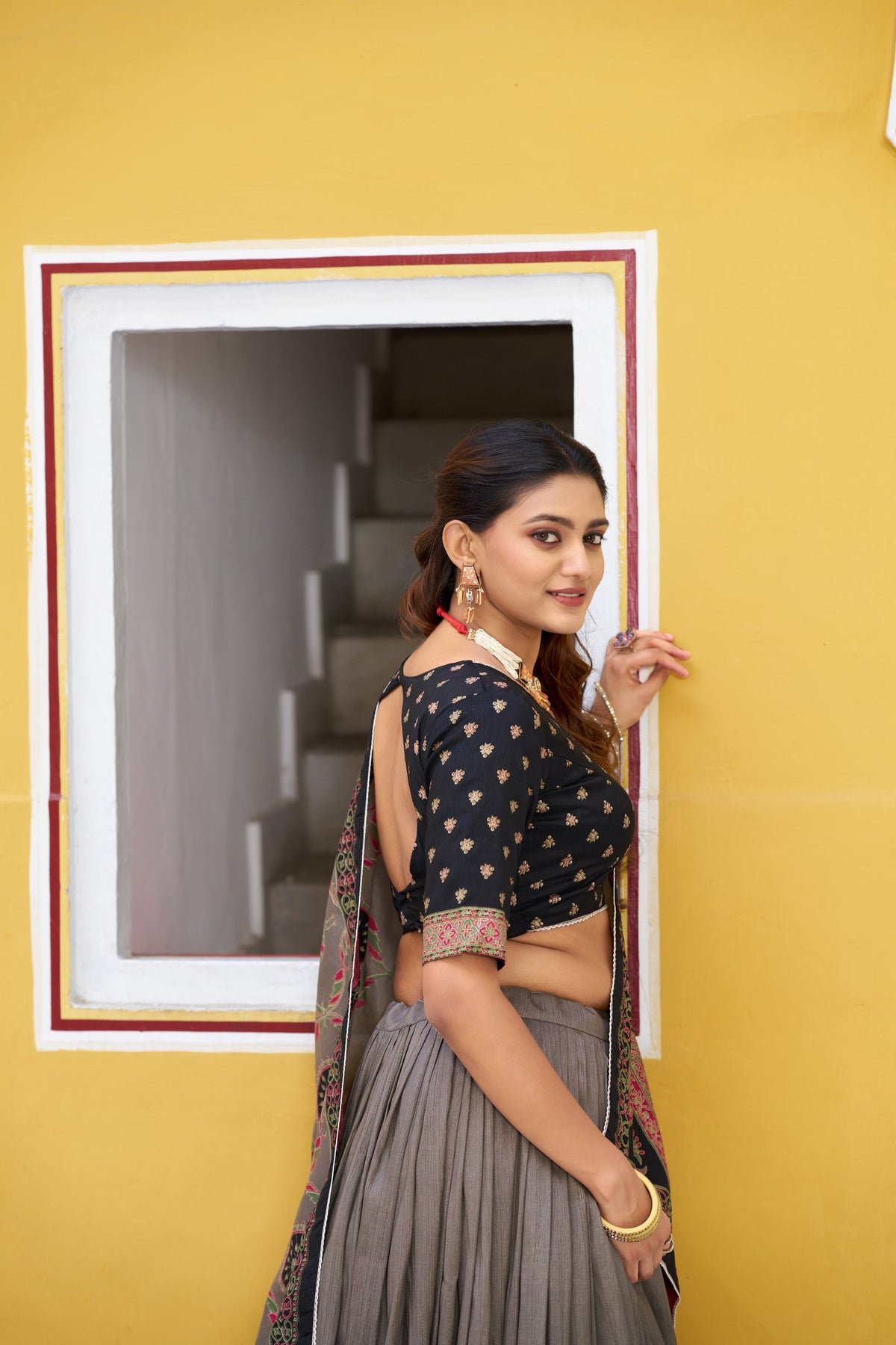 Lorenvalley Fashion Black Tasar Silk Printed And Iconic Sparkle with Lace Border Lehenga Choli with Dupatta | Grocsy