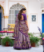 Lorenvalley Fashion Purple Tasar Silk Printed And Iconic Sparkle with Lace Border Lehenga Choli with Dupatta | Grocsy