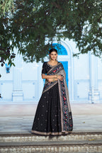 Lorenvalley Fashion Black Vichitra Silk Sequins and Thread Embroidery Work Lehenga Choli with Dupatta | Grocsy