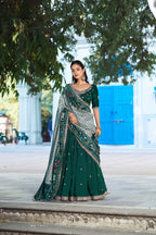 Lorenvalley Fashion Green Vichitra Silk Sequins and Thread Embroidery Work Lehenga Choli with Dupatta | Grocsy
