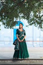 Lorenvalley Fashion Green Vichitra Silk Sequins and Thread Embroidery Work Lehenga Choli with Dupatta | Grocsy