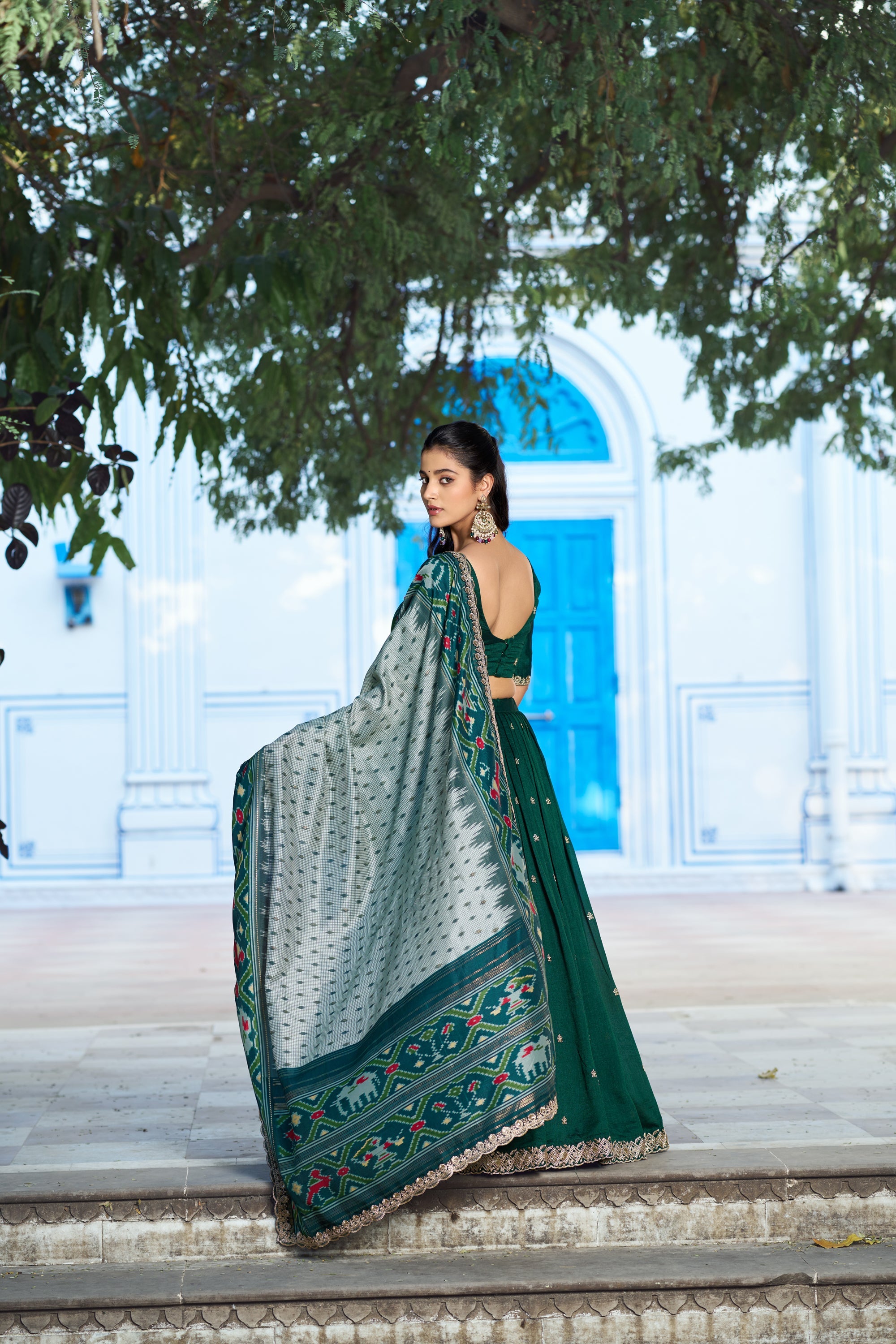 Lorenvalley Fashion Green Vichitra Silk Sequins and Thread Embroidery Work Lehenga Choli with Dupatta | Grocsy