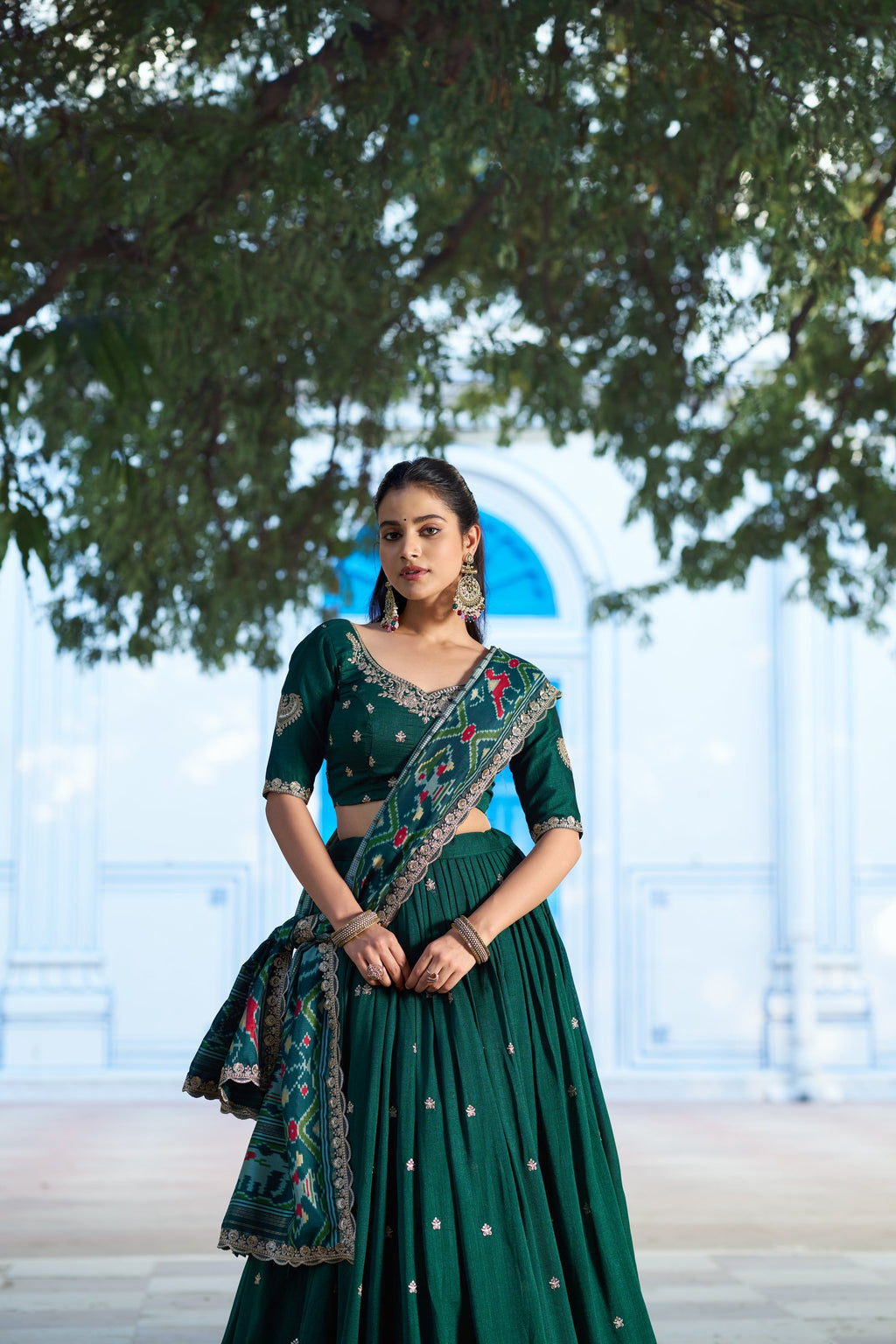 Lorenvalley Fashion Green Vichitra Silk Sequins and Thread Embroidery Work Lehenga Choli with Dupatta | Grocsy