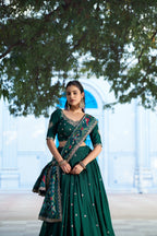 Lorenvalley Fashion Green Vichitra Silk Sequins and Thread Embroidery Work Lehenga Choli with Dupatta | Grocsy